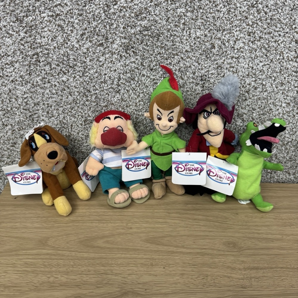 Disney Store Mini Bean Bag Plush Set Of 5 Peter Pan Hook Smee Crock Dog W/ Tags